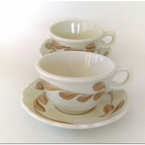 Vintage Syracuse China 2 Cups and Saucers 60s Winthrop Shape Coffee Restaurant - Picture 1 of 6